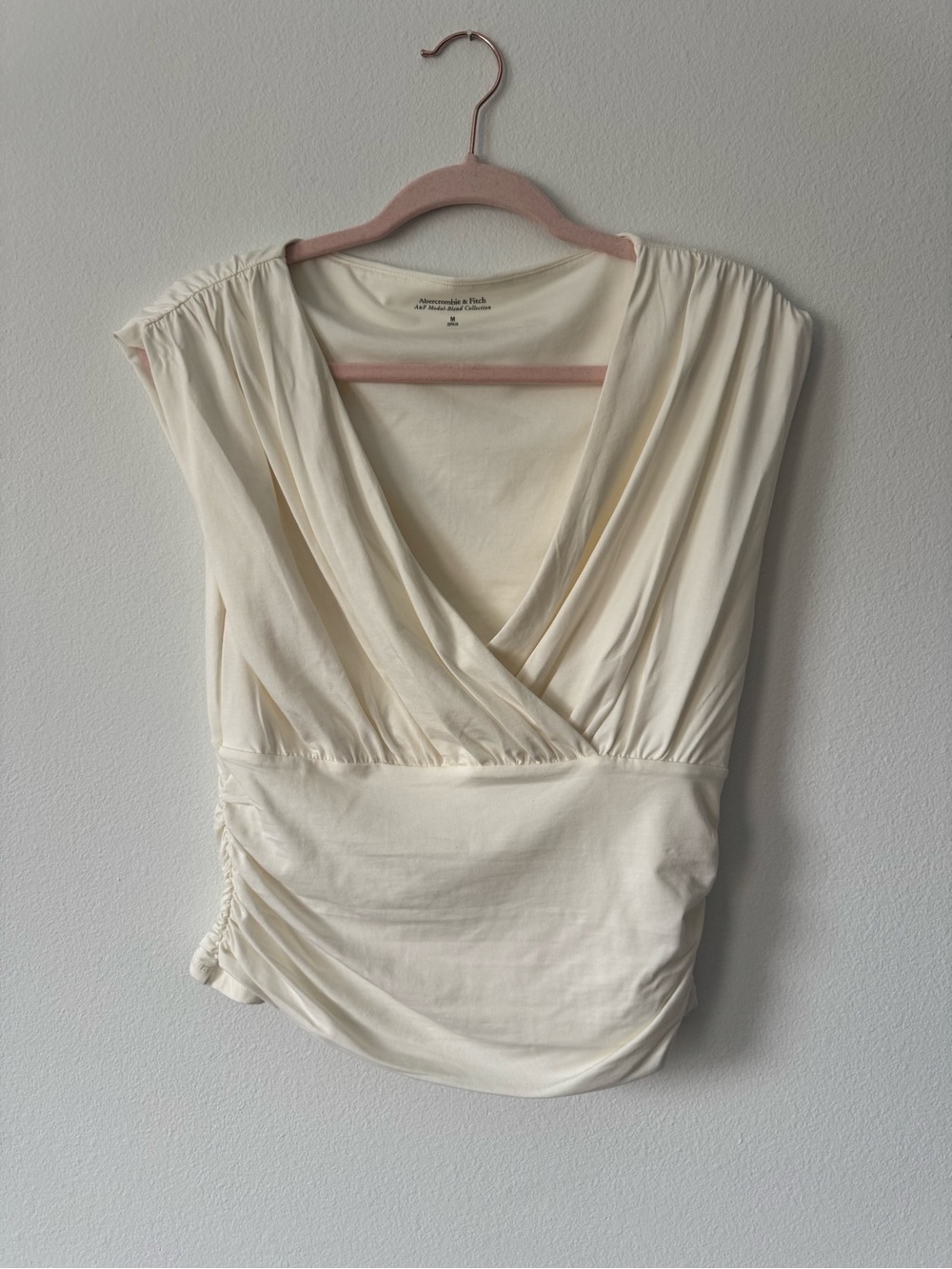 Abercrombie & Fitch Cream Draped V-Neck Blouse
